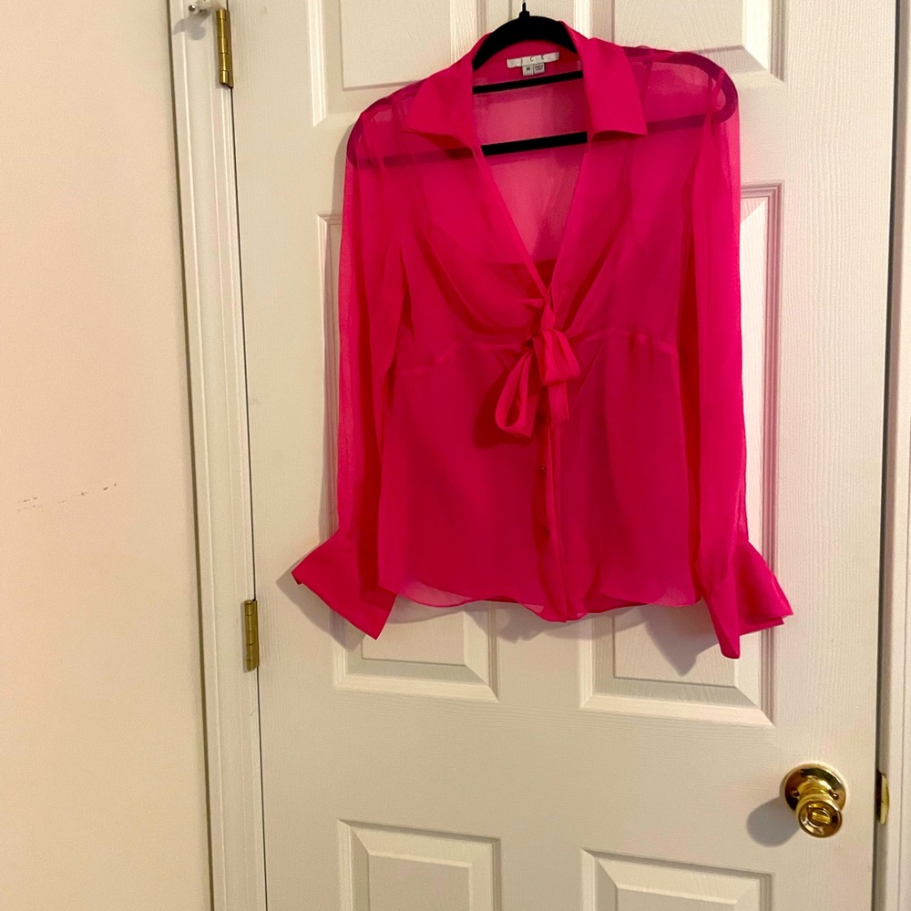 ICE pink sheer dress top with matching camisole underneath! Cute buttons. Sz M.